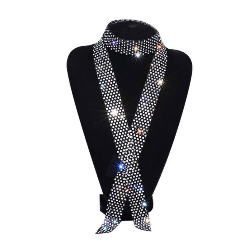 Bohemian Long Rhinestone Necklace Black Tie with Sparkling Crystal Punk Body Waist Chain for Women and Girls