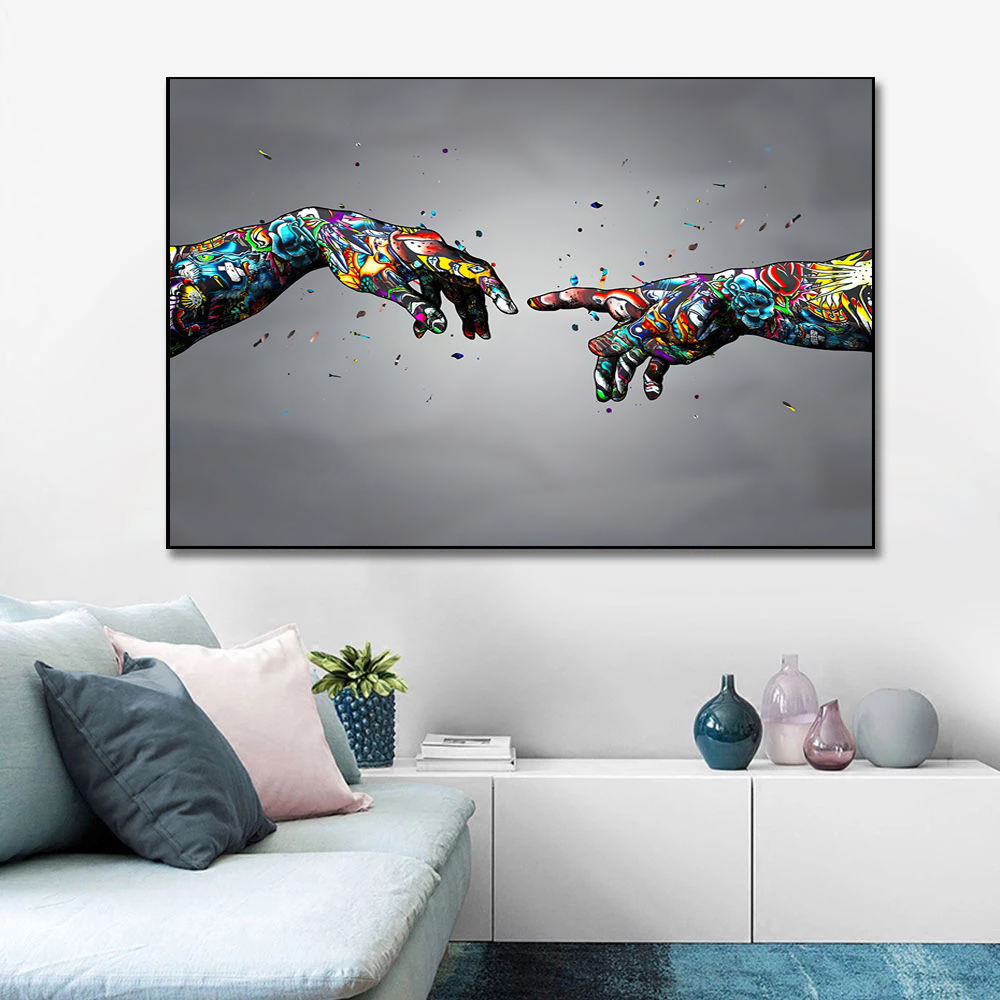 Graffiti Art Hands Heart Gesture Painting on Canvas Wall Art Posters Prints